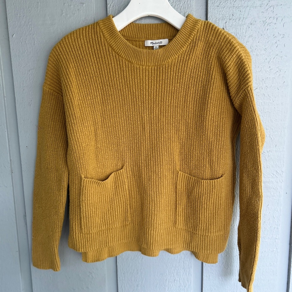 Madewell patch pocket pullover mustard yellow Crew Neck Sweater size XS